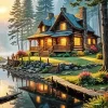 Forest Log Cabin Diamond Painting