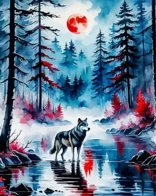 Forest With Wolf Diamond Painting