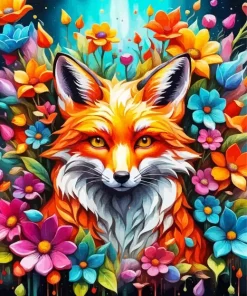 Fox With Flowers Diamond Painting