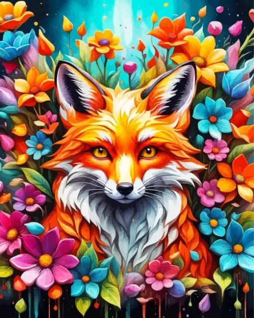 Fox With Flowers Diamond Painting