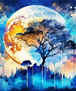 Full Moon And Trees Diamond Painting