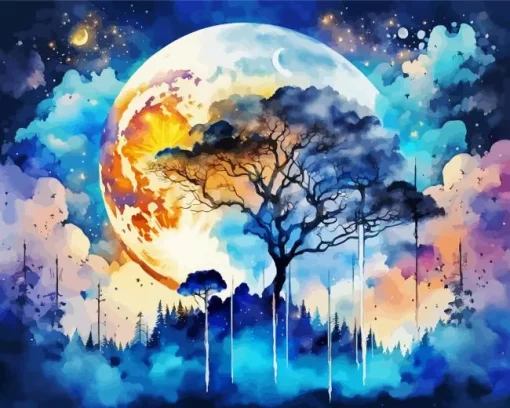 Full Moon And Trees Diamond Painting