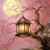 Full Moon Flowers Branch Diamond Painting