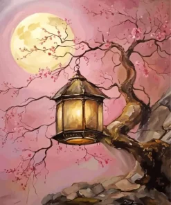 Full Moon Flowers Branch Diamond Painting