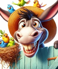 Funny Donkey And Birds Diamond Painting