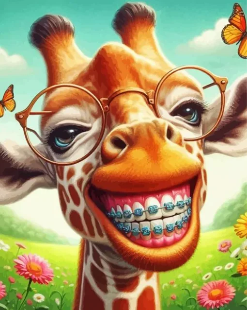 Funny Giraffe With Braces Diamond Painting