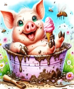 Funny Pig Eating Ice Cream Diamond Painting