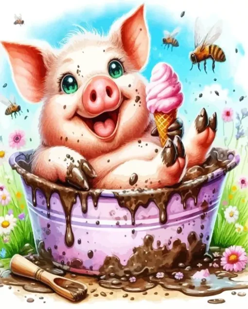Funny Pig Eating Ice Cream Diamond Painting
