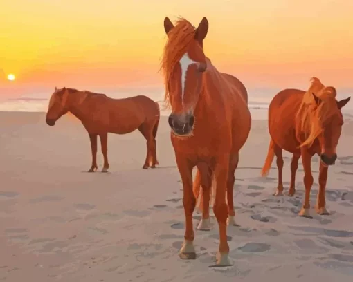 Horses in The Beach Diamond Painting