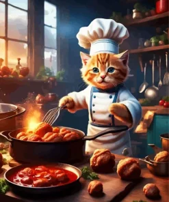 Kitten Cooking Diamond Painting
