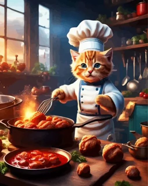 Kitten Cooking Diamond Painting
