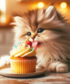 Kitten Eating Cake Diamond Painting