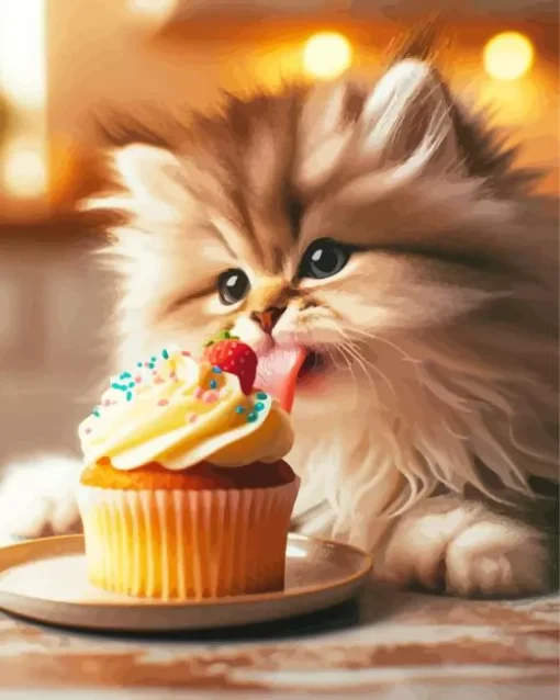 Kitten Eating Cake Diamond Painting