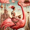 Lady Riding Flamingo Diamond Painting