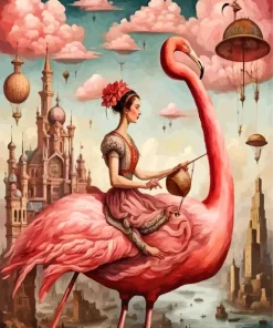Lady Riding Flamingo Diamond Painting
