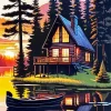 Lakeside Cabin At Sunset Diamond Painting