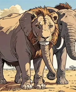Lion And Elephant Diamond Painting