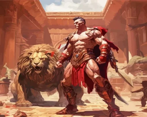 Lion And Gladiator Diamond Painting