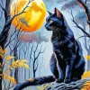 Orange Full Moon And Cat Diamond Painting