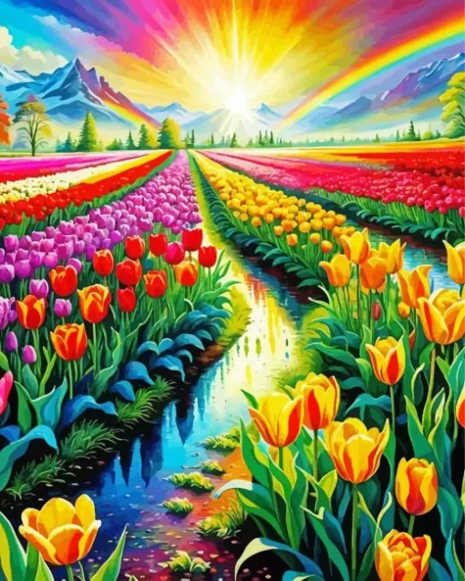 Rainbow Flower Field Diamond Painting