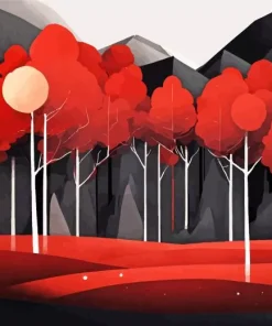 Red Forest Art Diamond Painting