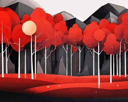 Red Forest Art Diamond Painting