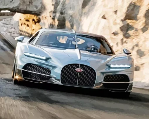 Silver Bugatti Veyron Car Diamond Painting