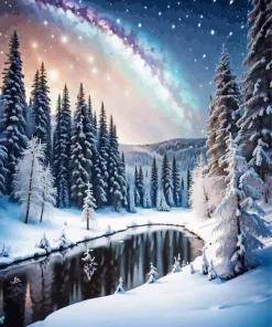 Snowy Forest River Diamond Painting