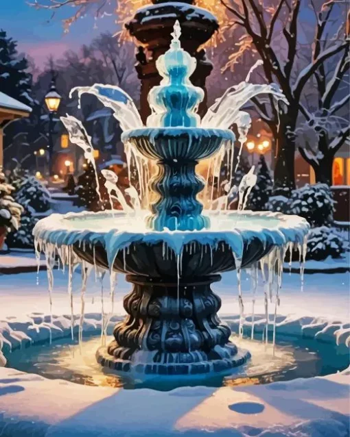 Snowy Fountain Diamond Painting