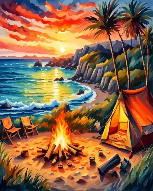 Campsite by the beach Diamond Paintings Campsite By The Beach Diamond Painting