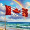 Canadian Flag In The Beach Diamond Painting