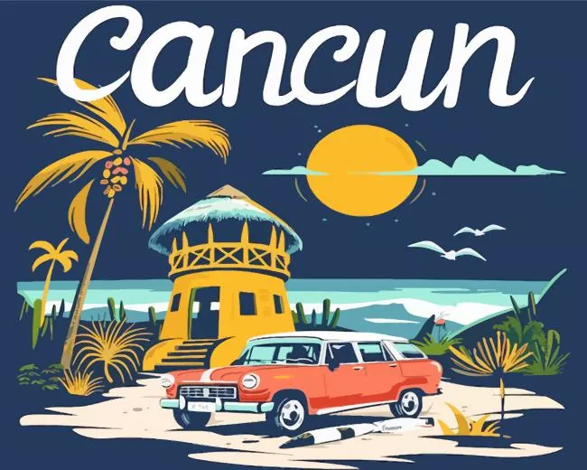 Cancun Illustration Poster Diamond Paintings Cancun Illustration Poster Diamond Painting