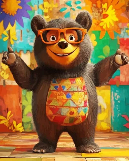 Cartoon bear with glasses Diamond by Numbers Cartoon Bear With Glasses Diamond Painting