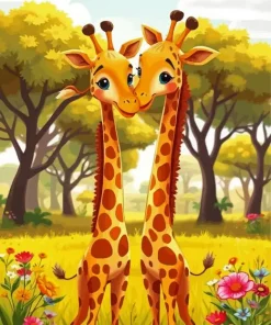 Cartoon Giraffe Couple Diamond Painting