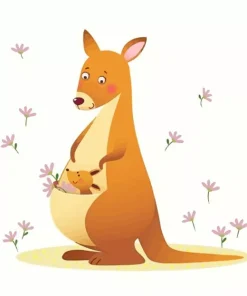 Cartoon Kangaroo in Pouch Diamond Painting