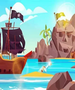 Cartoon Pirate Ship Sailing Diamond Painting