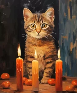Cat And Candles Diamond Painting