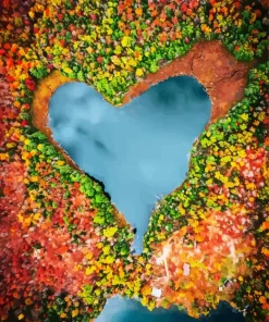 Fall Canada Heart Lake Diamond Painting