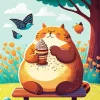 Fat Cartoon Cat Eating Ice Cream Diamond Painting
