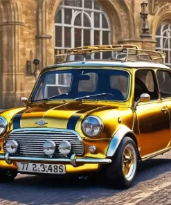 Golden Mini Cooper Car Diamond Painting