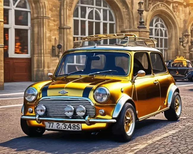 Golden Mini Cooper Car Diamond Dotz Golden Mini Cooper Car Diamond Painting