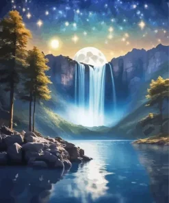 Moonlight Waterfall Diamond Painting