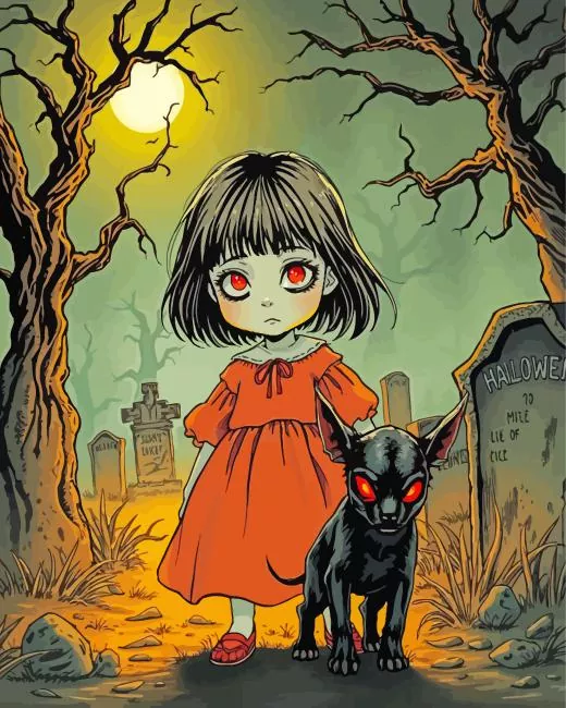 adorable girl with demon dog Diamond Paints Adorable Girl With Demon Dog Diamond Painting