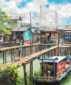 Animated Fishing Village Diamond Painting