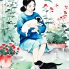 Asian Girl Holding Dog Diamond Painting