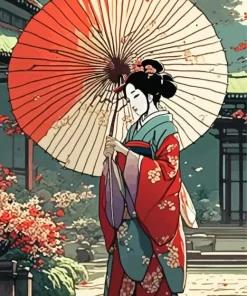 Asian Lady With Umbrella Diamond Painting