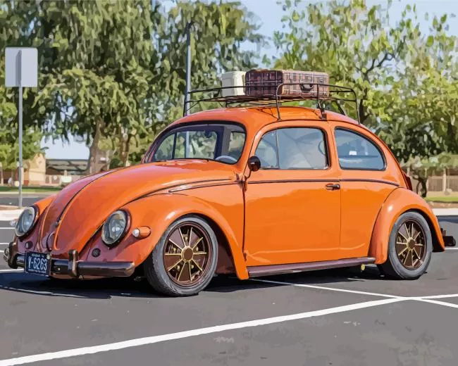 beetle orange car Diamond by Numbers Beetle Orange Car Diamond Painting