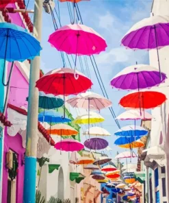 Cartagena Umbrella Street Diamond Painting