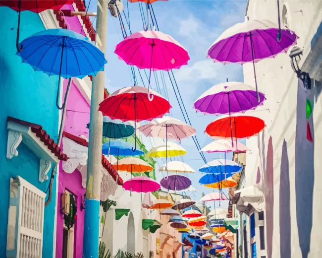 cartagena umbrella street Diamond Paintings Cartagena Umbrella Street Diamond Painting