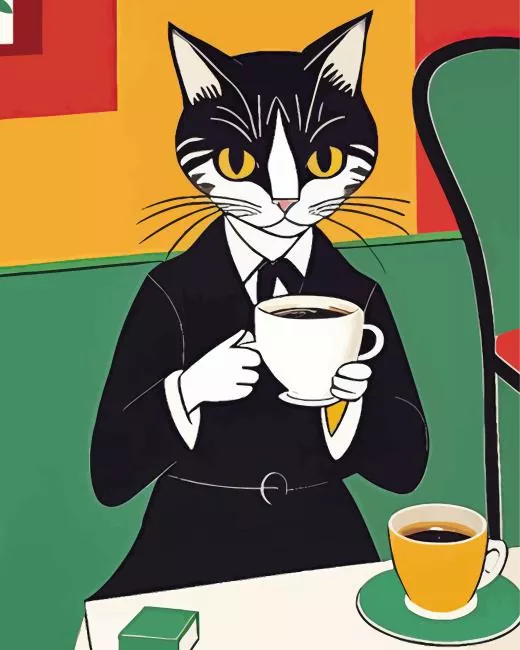 cartoon cat drinking coffee Diamond Paints Cartoon Cat Drinking Coffee Diamond Painting